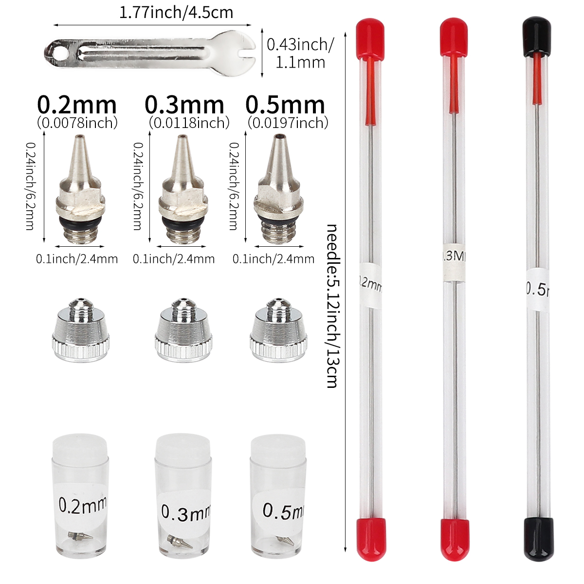 Airbrush Kit With Mini Compressor - 3 قطعة مجموعة 0.2/0.3/0.5 مللي متر