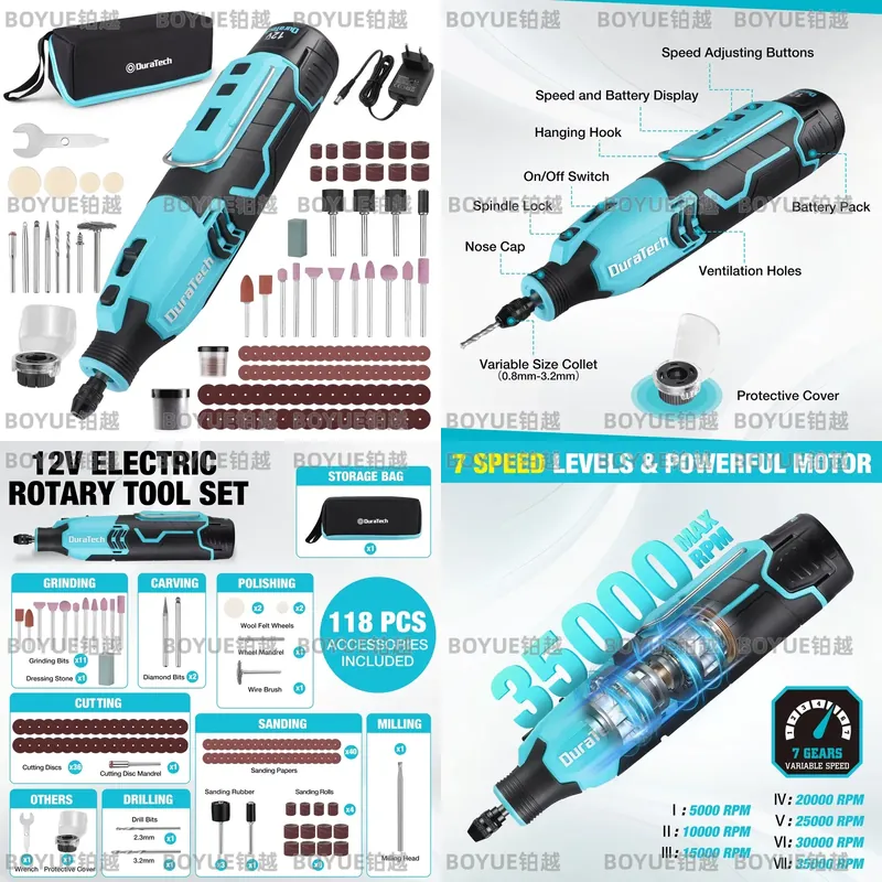 أداة دوارة لاسلكية 12 فولت بسر - مراجعة Cordless Rotary Tool Kit Accessories وسعره