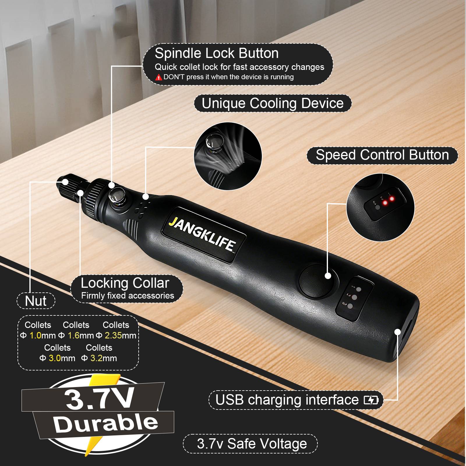 JANGKLIFE USB مجموعة أدوات دوا - مراجعة Cordless Rotary Tool Kit Accessories وسعره