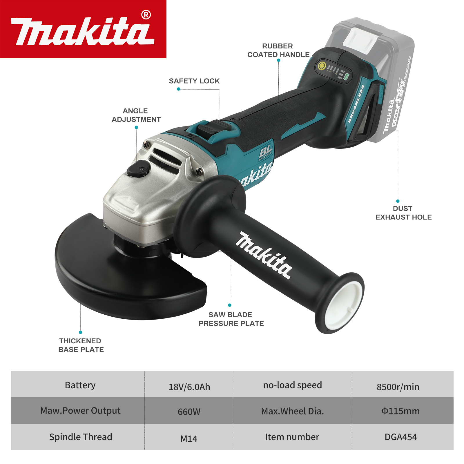ماكيتا DGA454 جلاخة زاوية كهرب - مراجعة Brushless Angle Grinder Battery Powered وسعره