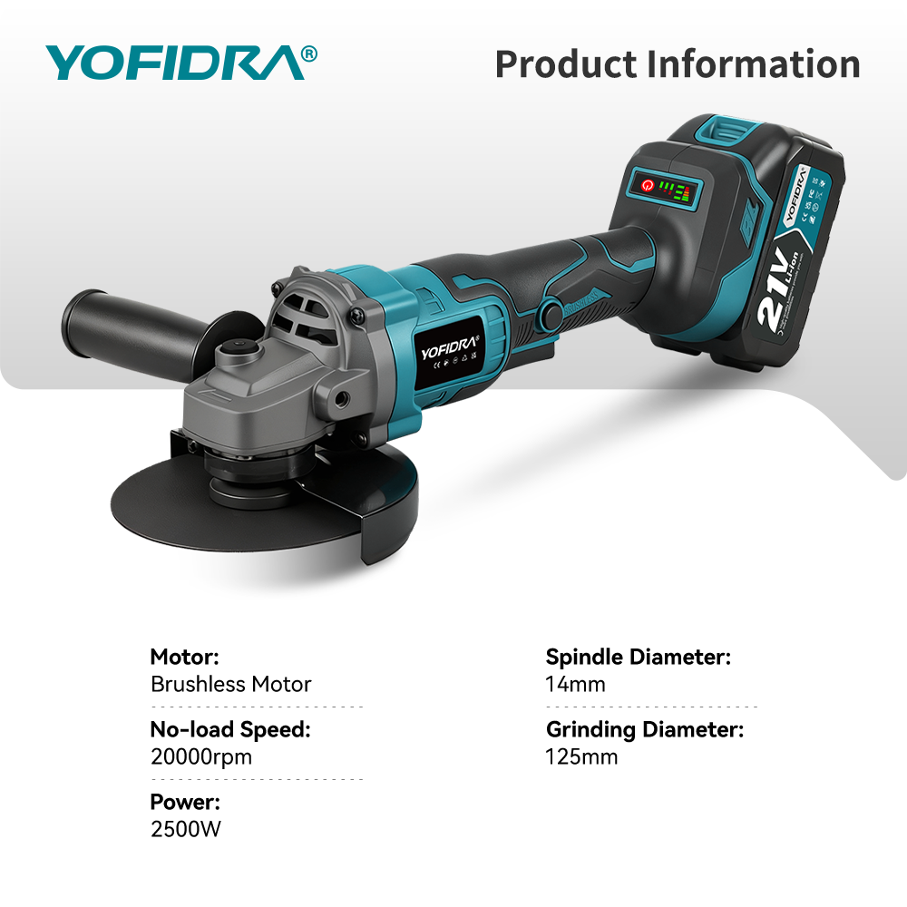 YOFIDRA 125 مللي متر فرش زاوية - مراجعة Brushless Angle Grinder Battery Powered وسعره