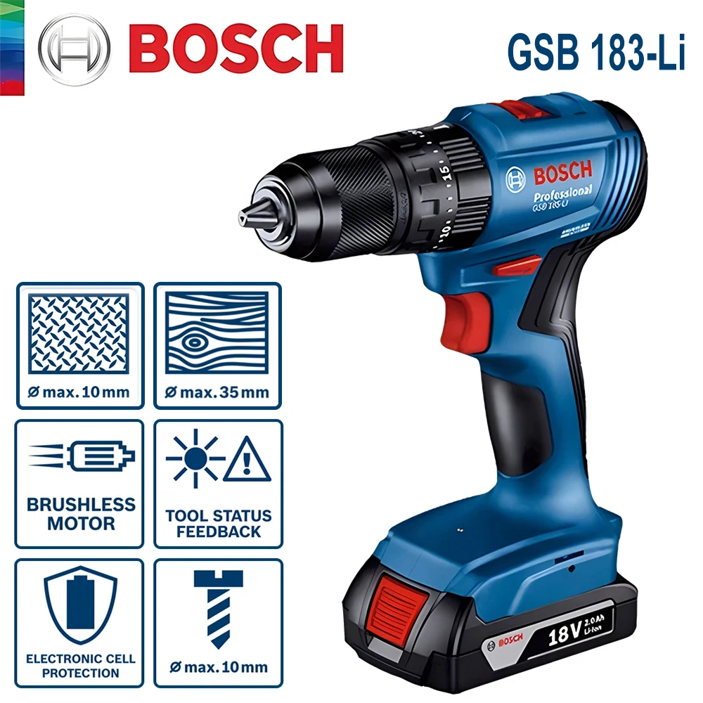 بوش GSB 183-LI 18V مثقاب تأثير - مراجعة Brushless Cordless Electric Drill 18V وسعره