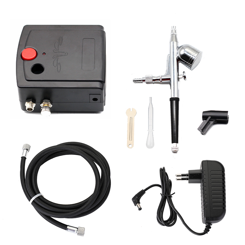 بخاخة مسدس رش مزدوج الحركة مع  - مراجعة Airbrush Kit With Mini Compressor وسعره