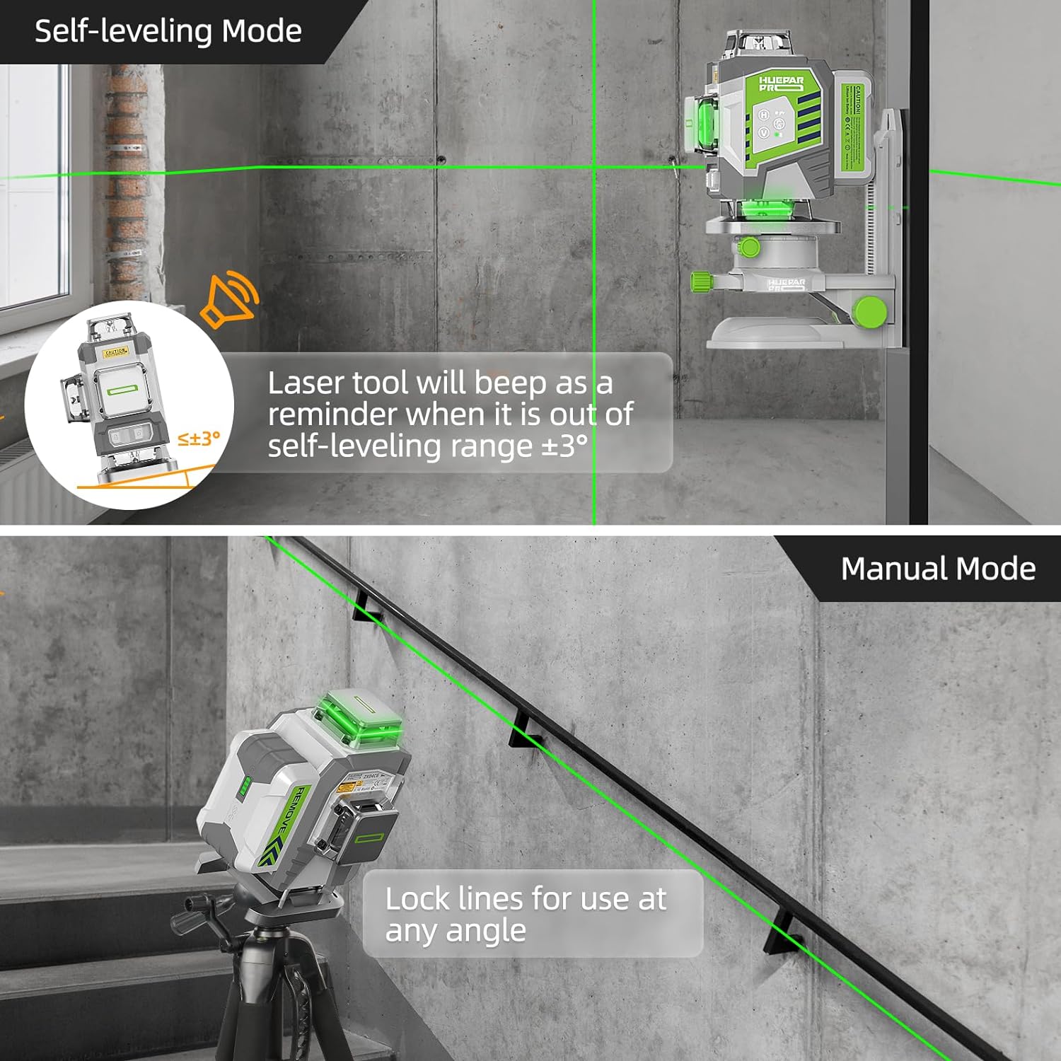 Huepar 4D عبر خط الليزر مستوى  - مراجعة Laser Level 16 Lines 4D Green وسعره