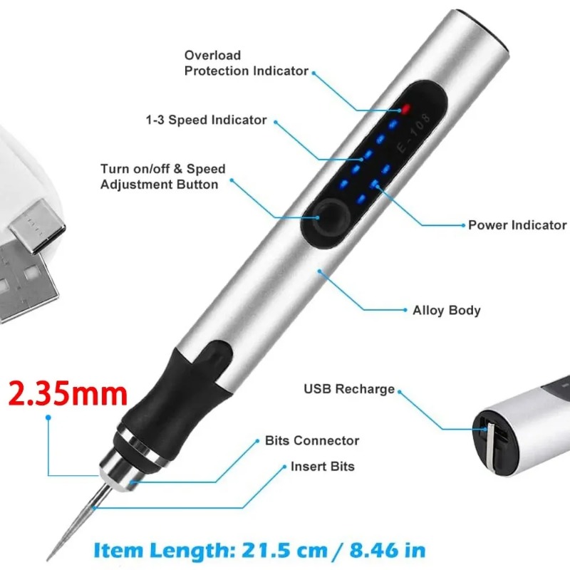قلم نقش كهربائي USB مجموعة أدو - مراجعة Cordless Rotary Tool Kit Accessories وسعره