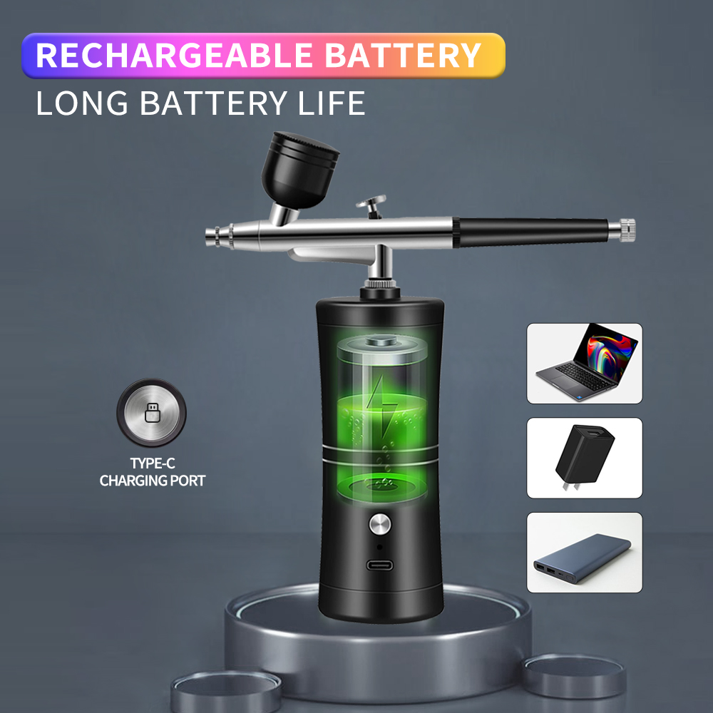 البخاخة اللاسلكية المحمولة الق - مراجعة Airbrush Kit With Mini Compressor وسعره
