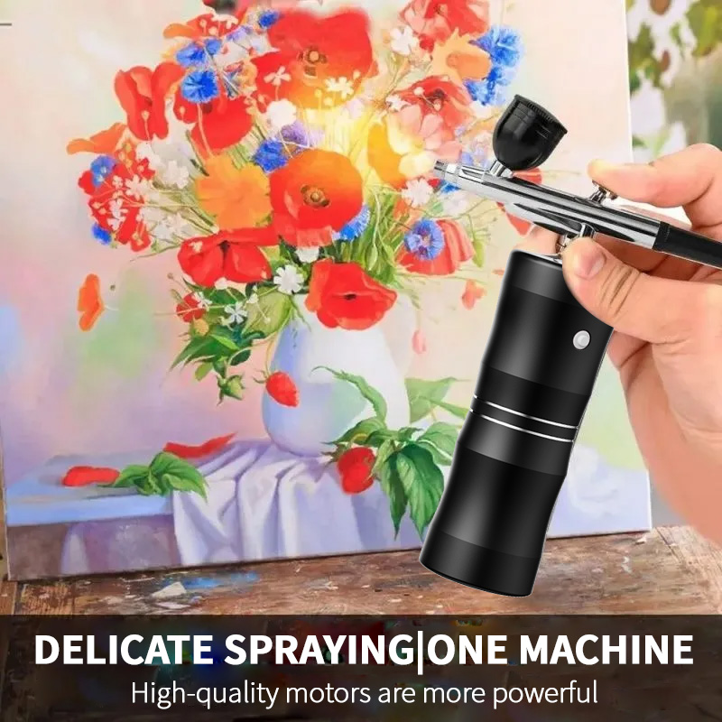 الأكسجين رذاذ ضاغط الهواء الصغ - مراجعة Airbrush Kit With Mini Compressor وسعره
